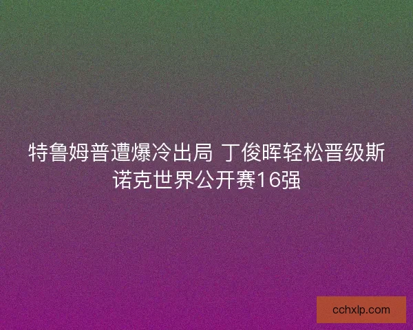 特鲁姆普遭爆冷出局 丁俊晖轻松晋级斯诺克世界公开赛16强